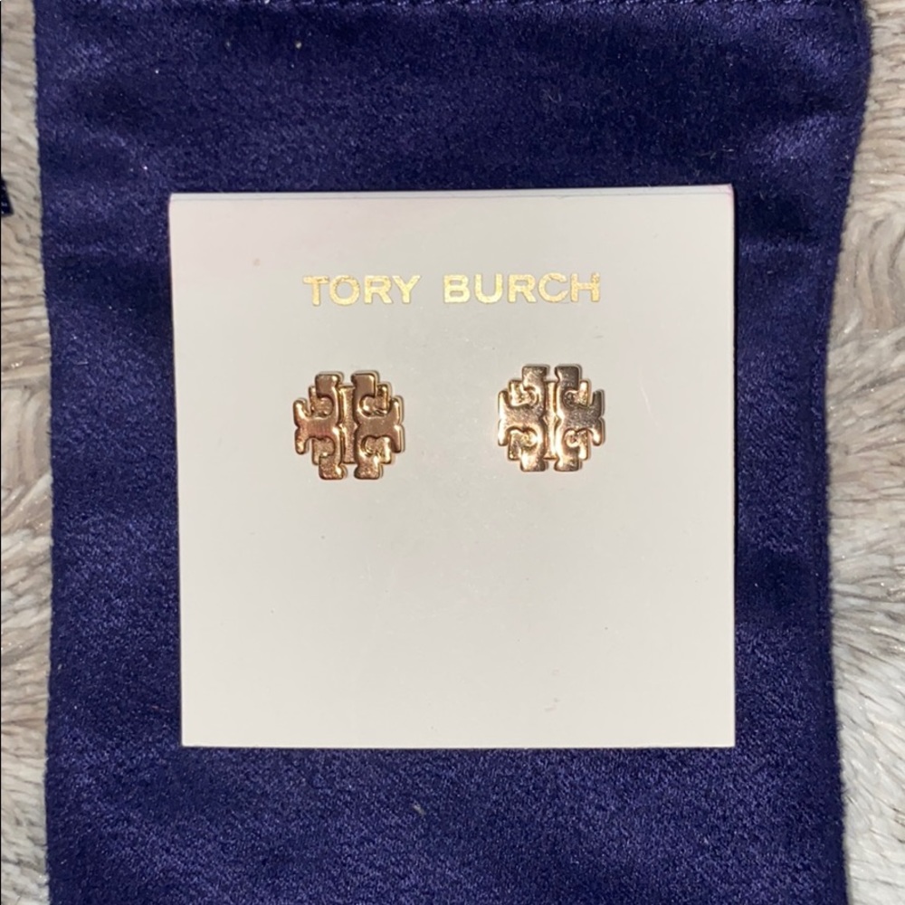 Tory Burch Rose Gold Small T Logo Stud Earrings